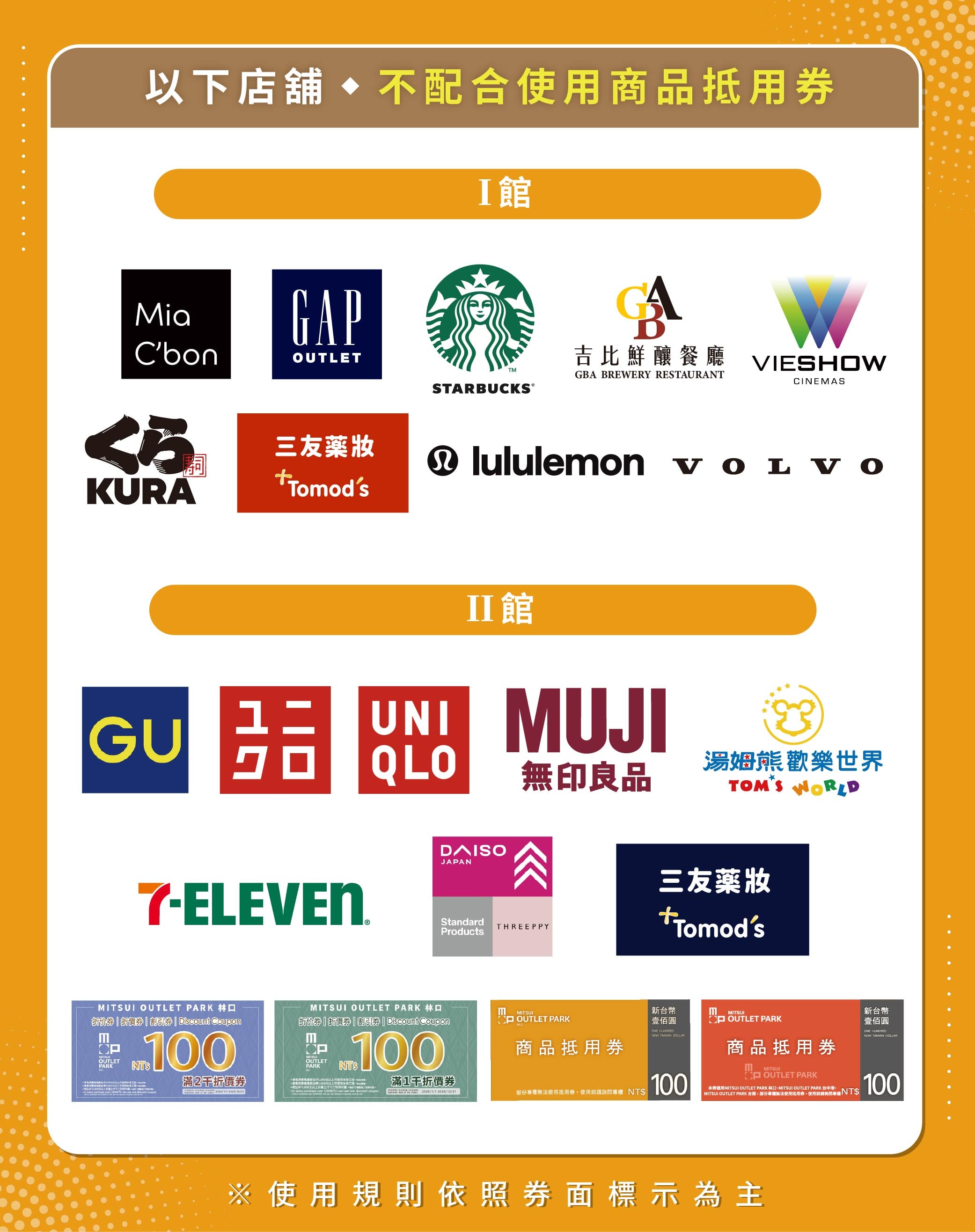 商品抵用券使用須知